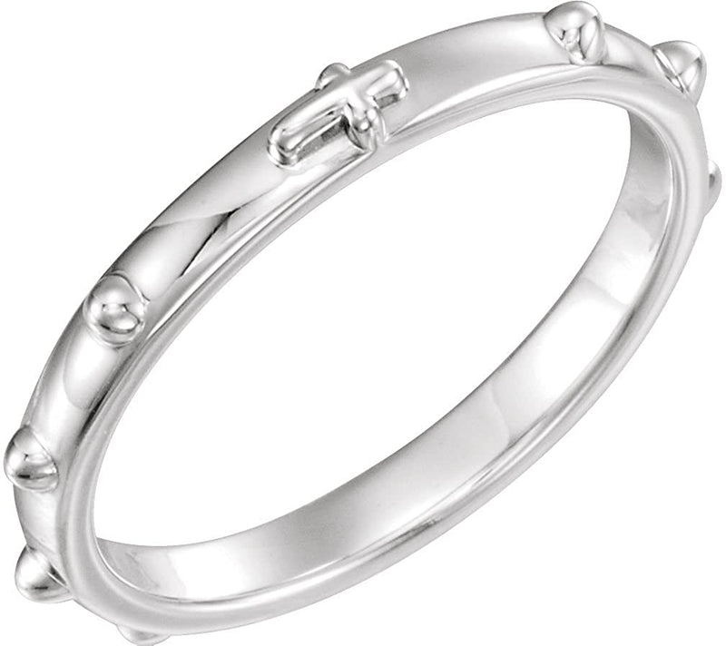 Semi-Polished 10k X1 White Gold 2.50mm Rosary Ring, Size 6