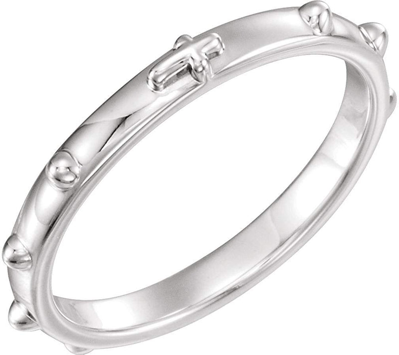 Semi-Polished 10k White Gold 2.50mm Rosary Ring, Size 8