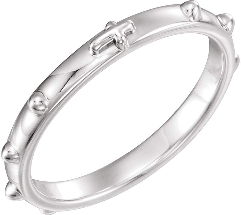 Semi-Polished 18k White Gold 2.50mm Rosary Ring, Size 6