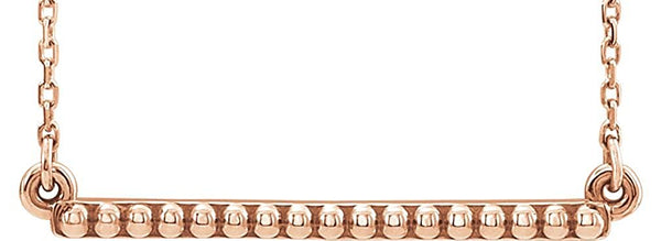 Petite Bead Trim Bar Necklace, 14k Rose Gold, 16-18"