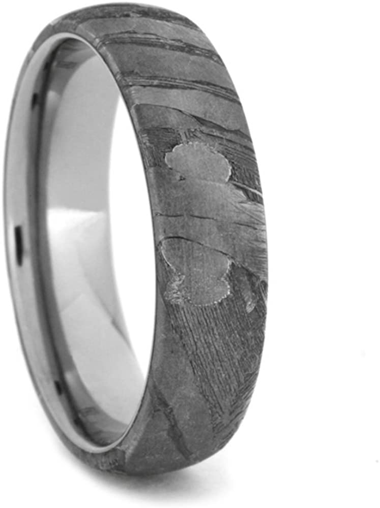 Seymchan Meteorite Overlay 5mm Comfort-Fit Matte Titanium Band, Size 7.75