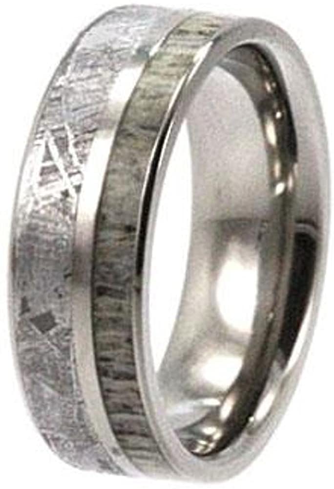 Aquamarine, Gibeon Meteorite, 10k White Gold Engagement Ring and Gibeon Meteorite, Deer Antler Titanium Band, Couples Wedding Set, M10-F5