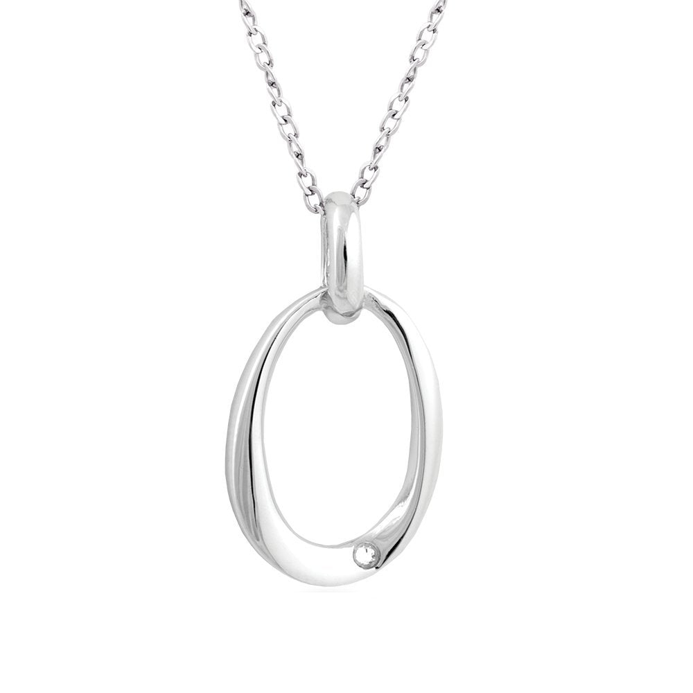 Diamond Oval Pendant Necklace, Rhodium Plated Sterling Silver, 18"