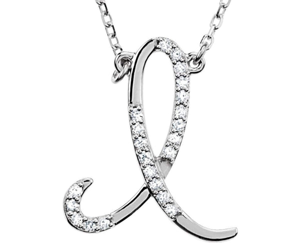 Diamond Initial Letter 'I' Rhodium-Plated 14k White Gold Pendant Necklace, 17" (GH, I1, 1/8 Ctw)