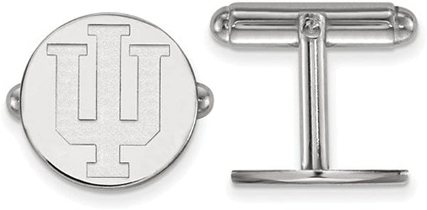 Rhodium-Plated Sterling Silver Indiana University Round Cuff Links, 15MM