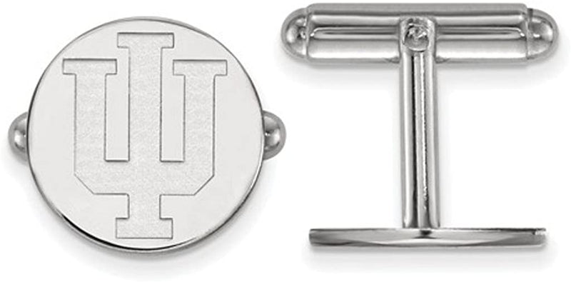 Rhodium-Plated Sterling Silver Indiana University Round Cuff Links, 15MM
