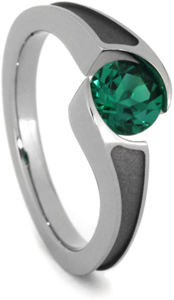 Tension Set Emerald 7mm Comfort-Fit Titanium Engagement Ring, Size 6.25