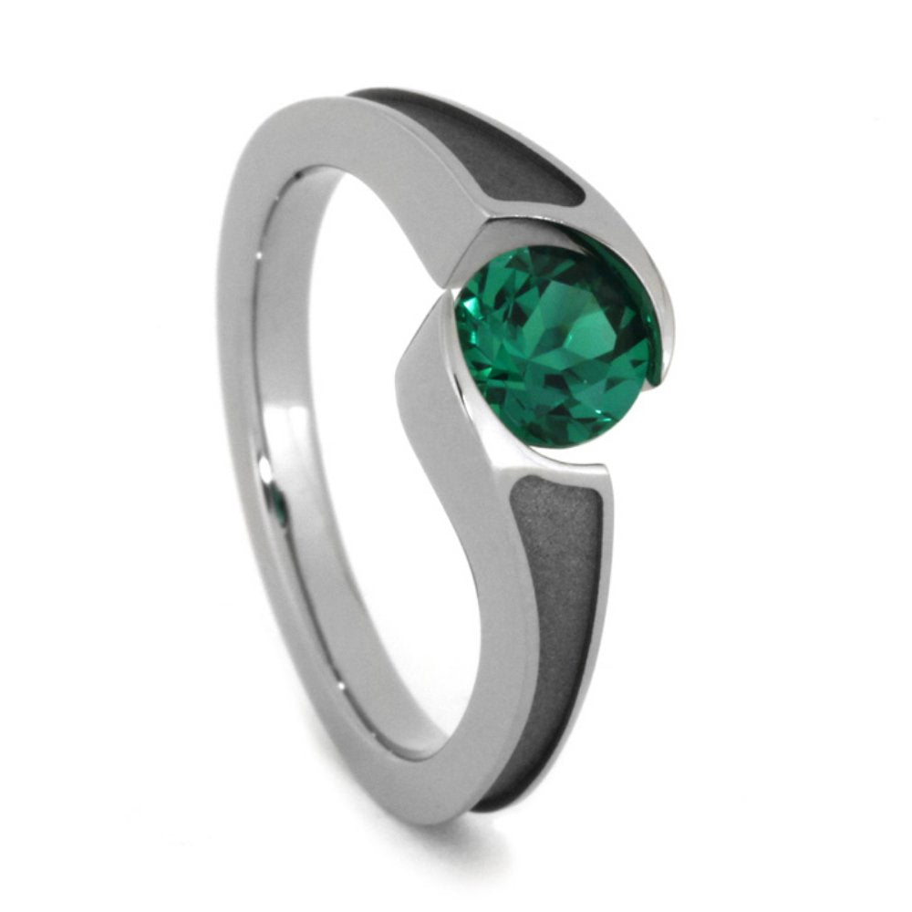 Emerald May Birthstone Bypass Titanium Ring, 7mm Comfort Fit