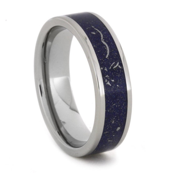Blue Meteorite and 14k White Gold Stardust 6mm Comfort-Fit Titanium Band