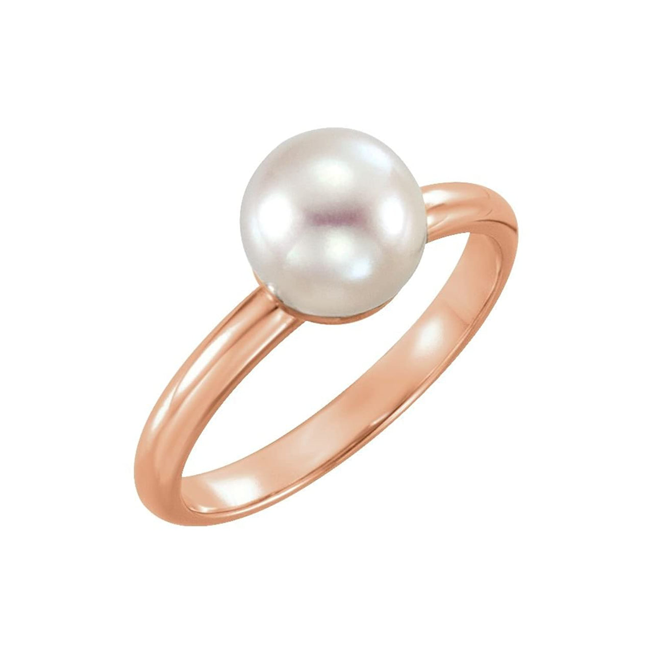 White Freshwater Cultured Pearl Solitaire Ring, 14k Rose Gold (7.5-8mm) Size 7