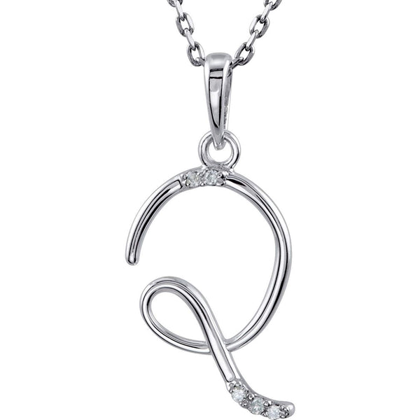 5-Stone Diamond Letter 'Q' Initial Sterling Silver Pendant Necklace, 18" (.03 Cttw, GH, I2)