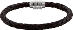 6mm Black Leather and Stainless Steel Bracelet, 9"