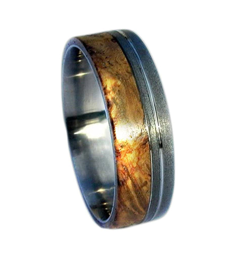 Black Ash Burl 6mm Comfort Fit Sandblasted Titanium Wedding Band