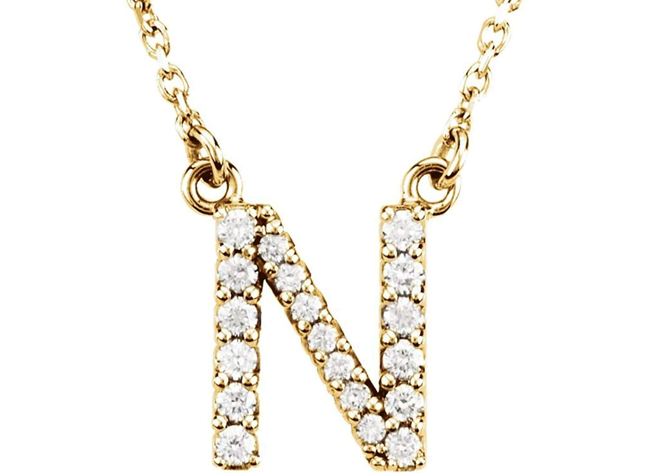 14k Yellow Gold Diamond Initial 'N' 1/6 Cttw Necklace, 16" (GH Color, I1 Clarity)