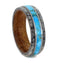 Turquoise, Deer Antler, Mesquite Wood Sleeve 7mm Comfort-Fit Brushed Titanium Wedding Band