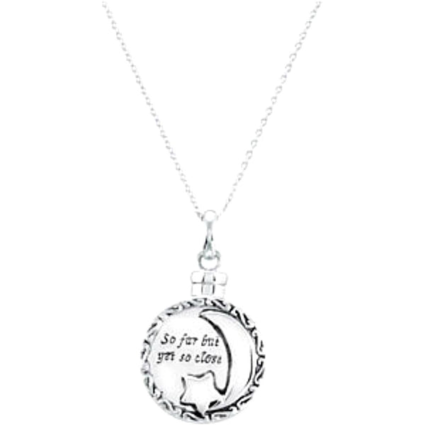 Moon and Star 'So Far Yet So Close' Ash Holder Necklace, Rhodium Plate Sterling Silver, 18"