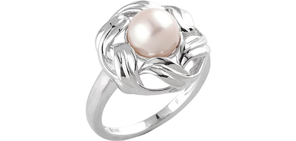 White Freshwater Cultured Pearl Ring, 14k White Gold, Size 7 (8MM)