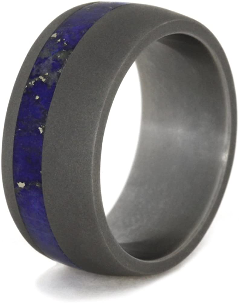 Lapis Lazuli Inlay 9mm Comfort-Fit Sandblasted Titanium Band, Size 12