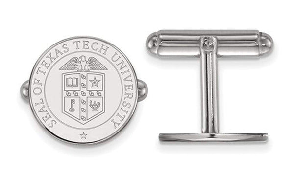Rhodium-Plated Sterling Silver Texas Tech University Crest Cuff Links, 15MM