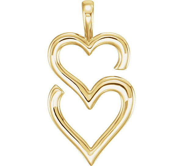 Double Heart Pendant, 14k Yellow Gold