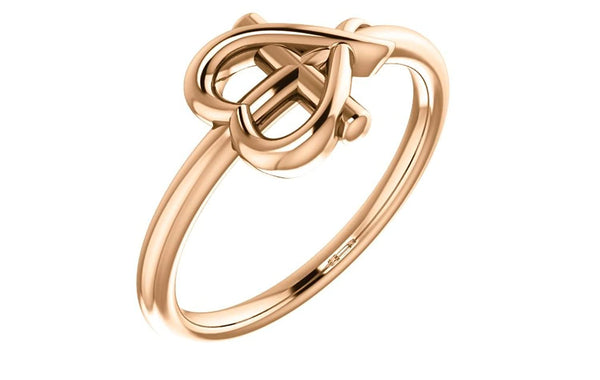 Girl's Cross with Heart 14k Rose Gold Youth Ring, Size 5.25