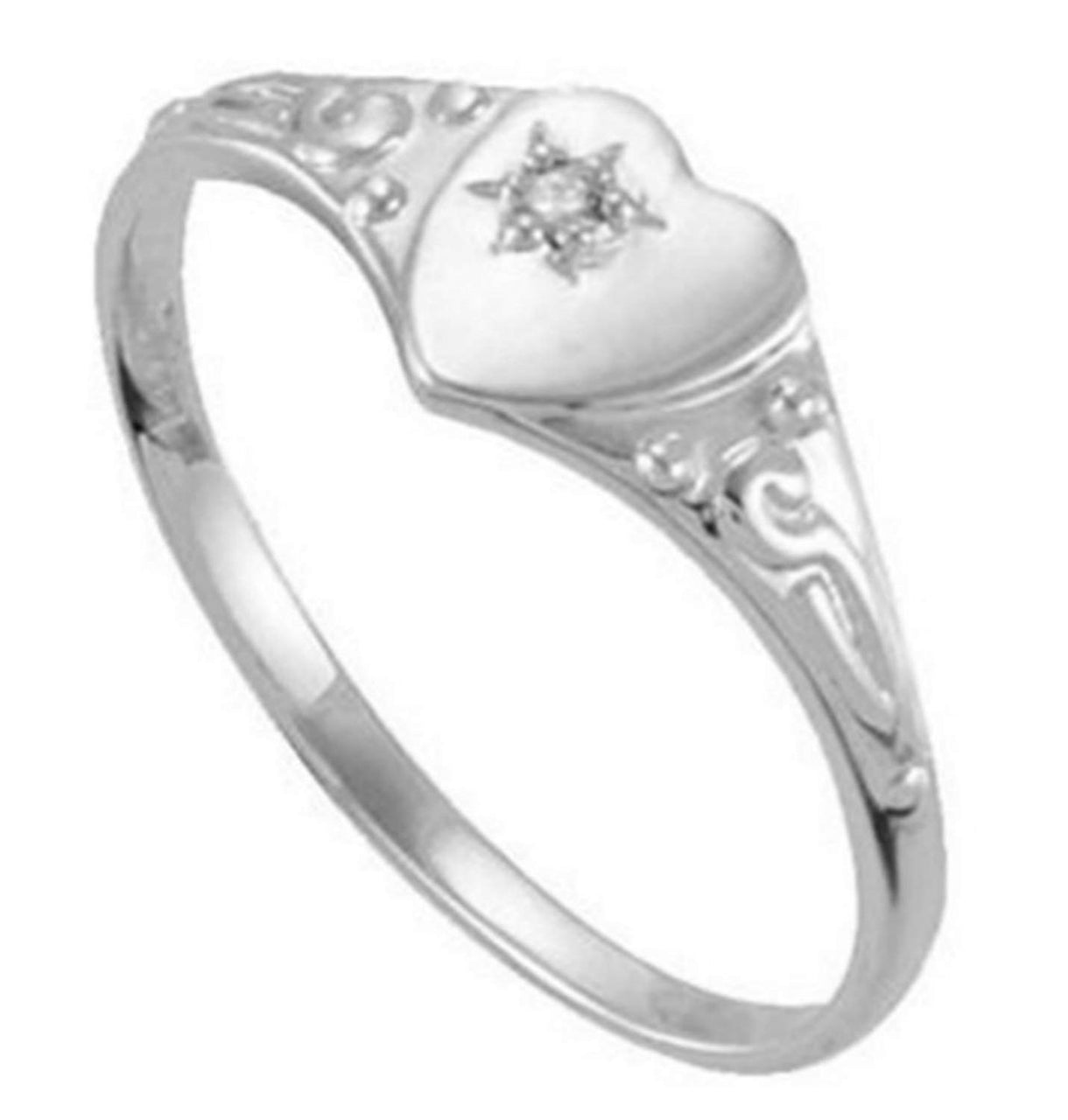 Girl's Diamond Heart Ring, 10.79mm Rhodium-Plated 14k White Gold, Size 3