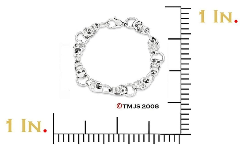 Men's Stainless Steel 10mm Polished Skull Bracelet, 8.75"