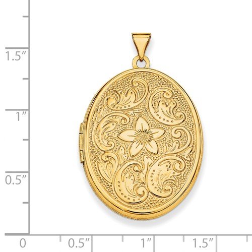 14k Yellow Gold Oval Flower Engraved Locket