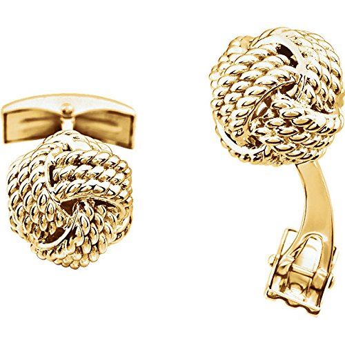 Rope Trim Love Knot 14k Yellow Gold Cuff Links, 15MM