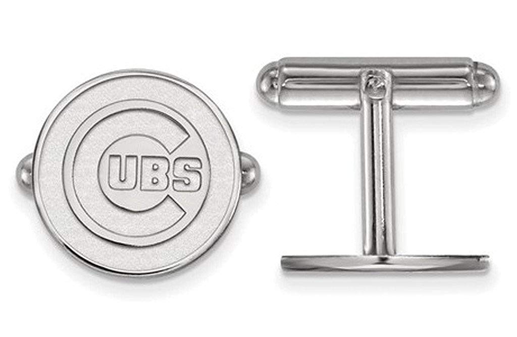 Rhodium-Plated Sterling Silver MLB Chicago Cubs Round Cuff Links,15MM