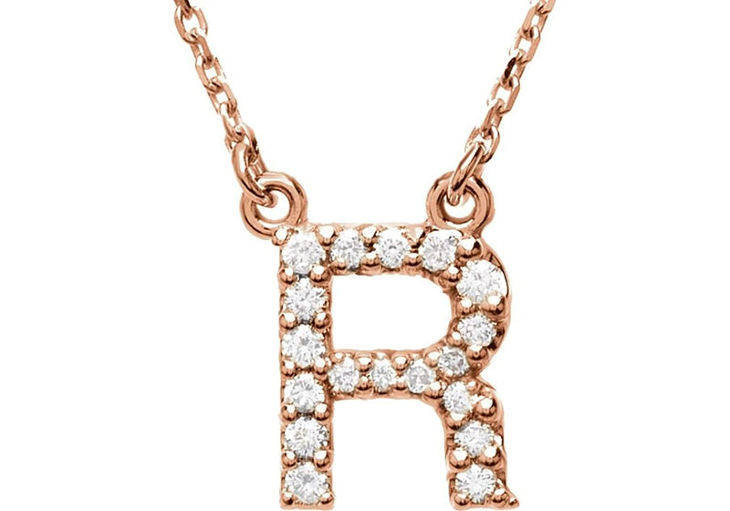 14k Rose Gold Diamond Initial 'R' 1/6 Cttw Necklace, 16" (GH Color, I1 Clarity)