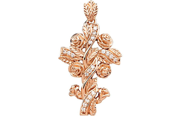 Diamond Floral Style Cross 14k Rose Gold Pendant