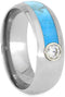 Moissanite, Asymmetrical Turquoise 8mm Titanium Comfort-Fit Band, Size 13.25