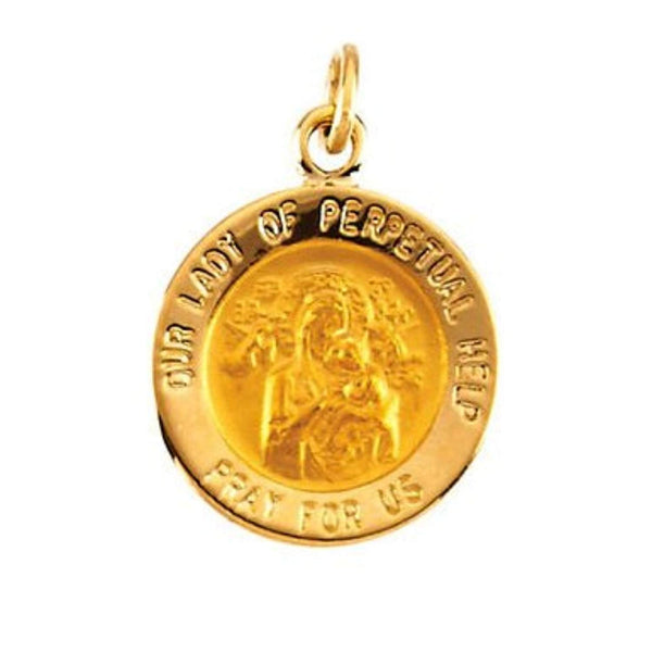 14k Yellow Gold Round Our Lady of Perpetual Help Medal (12 MM)