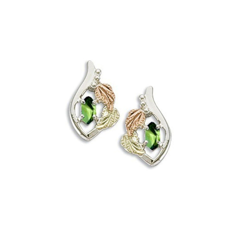 Ave 369 Created Soude Peridot Marquise August Birthstone Earrings, Sterling Silver, 12k Green and Rose Gold Black Hills Gold Motif