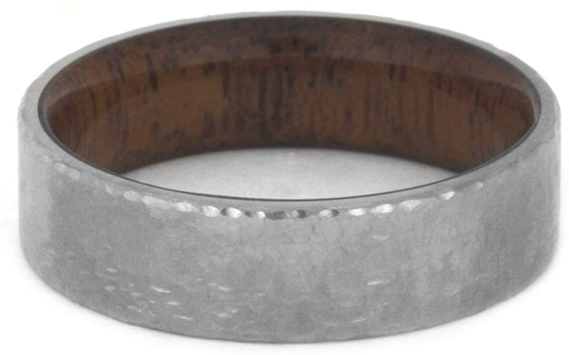 Hammered Titanium Mahogany Wood 7mm Comfort Fit Ring, Size 9.75