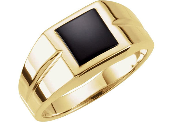 Men's Buff Top Onyx 10.5mm Ring, 14k Yellow Gold