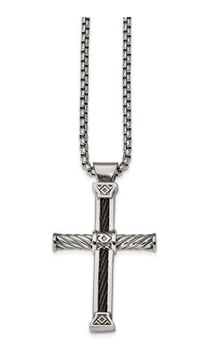 Edward Mirell Stainless Steel and Black Memory Cable Cross Necklace, 20"