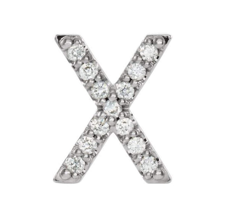 Rhodium-Plated 14k White Gold Diamond Letter 'X' Initial Stud Earring (Single Earring) (.06 Ctw, GH Color, I1 Clarity)