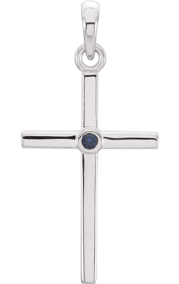 Blue Sapphire Inlay Cross 14k White Gold Pendant (30.6x16.6MM)