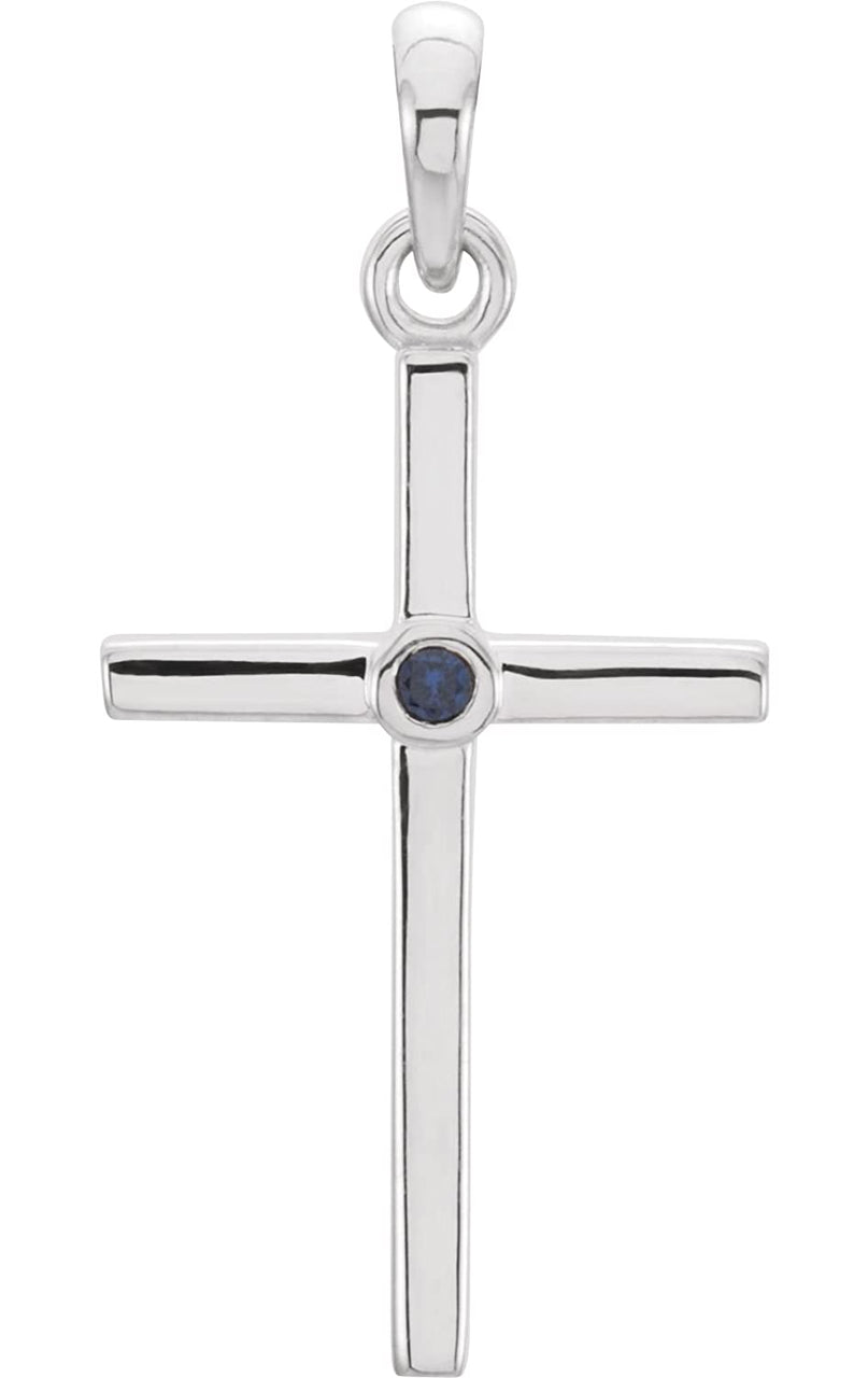 Platinum Blue Sapphire Inlay Cross Pendant (30.6x16.6MM)