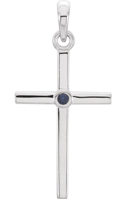 Platinum Blue Sapphire Inlay Cross Pendant (22.8x11.3MM)