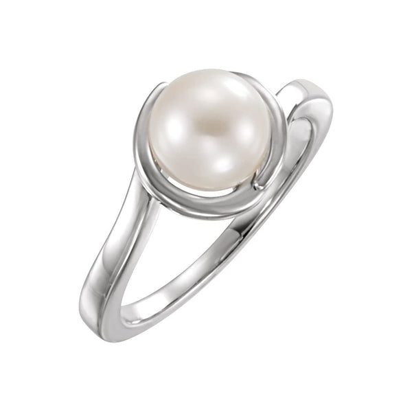 White Freshwater Cultured Pearl Bypass Ring, Rhodium-Plated 14k White Gold (7.5-8mm) Size 7