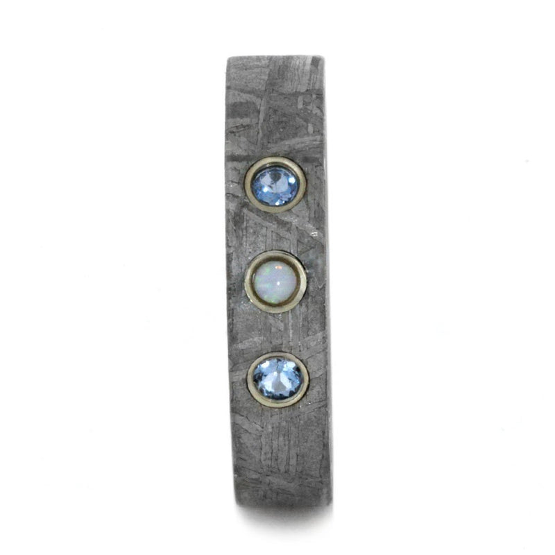 Aquamarine, White Opal, Gibeon Meteorite 4mm Comfort-Fit Titanium Ring