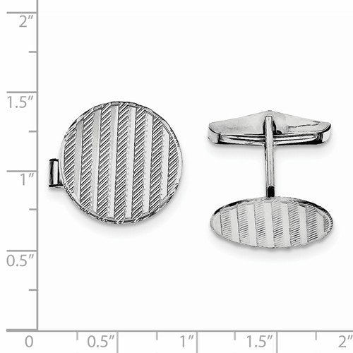 Rhodium-Plated Sterling Silver Round Cuff Links, 20X8MM