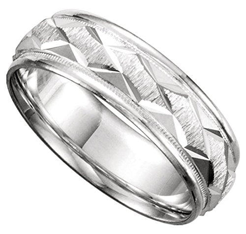 Grooved Comfort Fit 6.75mm 14k White Gold Milgrain Band, Size 6.5