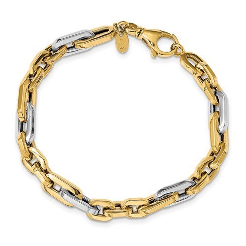 Men's Two-Tone 14k Yellow and White Gold 7.05mm Link Bracelet, 7.75"