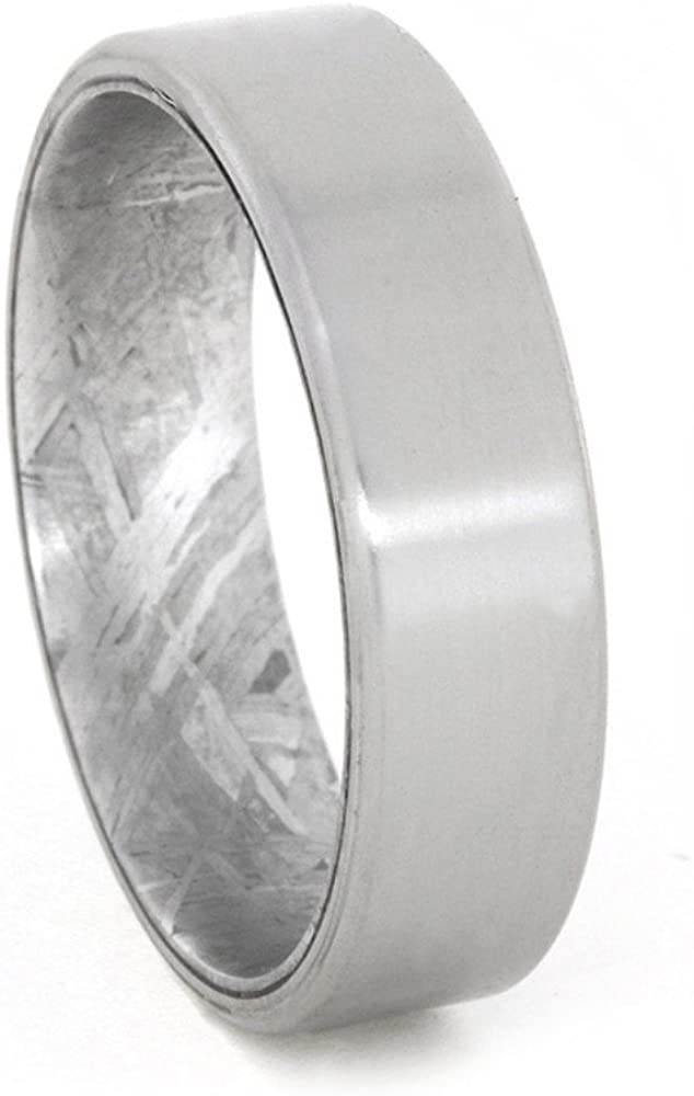 Gibeon Meteorite Sleeve, Brushed Titanium Overlay 6mm Comfort-Fit Ring, Size 12.5