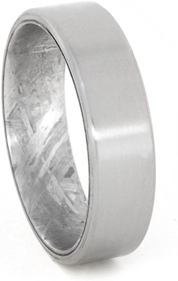 Gibeon Meteorite Sleeve, Brushed Titanium Overlay 6mm Comfort-Fit Ring, Size 8.75