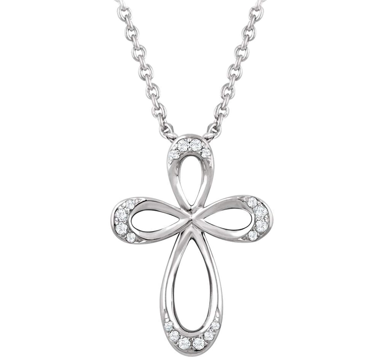 Diamond Infinity Cross Rhodium-Plated Sterling Silver Necklace, 18" (.1 Ctw, H+ Color, I2 Clarity)